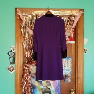 Evan Picone Purple Dress Velvet Collar Cuffs Mod style fully lined wool Dress S